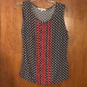 Navy blue/red sleeveless cotton blouse